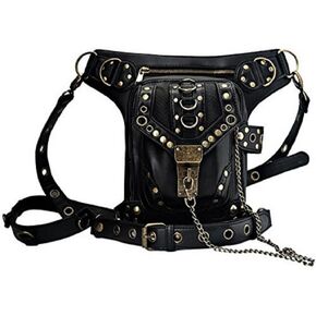 Rock Leather & Vintage Gothic Retro Steampunk Handbag Victorian Style Shoulder Waist Bag Black, Medium in Saudi Arabia