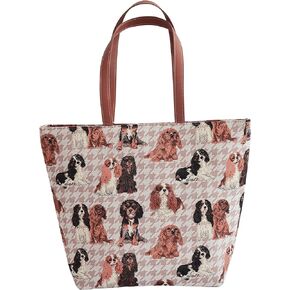 Signare Tapestry Shoulder Bag Tote Bag for Women with Cavalier King Charles Spaniel Dog Design (SHOU-KGCS)