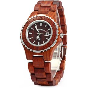 BEWELL ZS-100BL Women Wooden Watch with Luminous Hands Wood Analog Watches Date Quartz Wristwatches