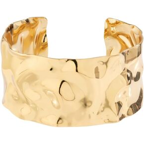 COLORFUL BLING Minimalist Hammered Irregular Gold Cuff Bracelets for Women Open Wide Chunky Cuff Statement Wrap Bangle Bracelet