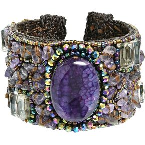 AeraVida Neutral Enchantment Oval Reconstructed Agate and Simulated Amethyst Handmade Cuff Bracelet