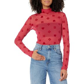 HUGO Women's Mesh Long Sleeve Mock Neck Top in Seasonal Print