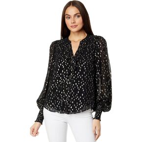 Lilly Pulitzer Rowe Long Sleeve Top for Women - Viscose-Metallic Fabric - Blouson Sleeves - Smocked Cuffs