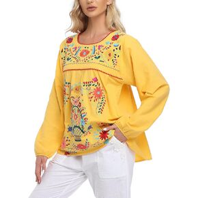 YZXDORWJ Women's Casual Mexican Long Sleeves Peasant Blouse Plus Size XXL Tops