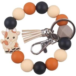 COLORFUL BLING Highland Cow Wristlet Animal Keychains for Backpack Accessories,Silicon Bead Unisex Key Chains for Car Keys