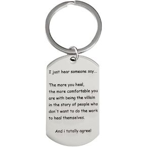 QUNNDY Lettering Keychain Engraved Keyring Slogan Stainless Inpiration Steel Keychain for Women Men Gift