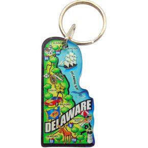 Westmon Works Delaware Keychain Acrylic Souvenir Key Chain Ring with The First State Retro Map