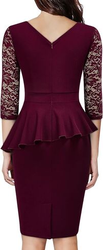 فستان نسائي قصير من Miusol برقبة على شكل حرف V ومكشكش من الدانتيل وأكمام 2/3 in Kuwait