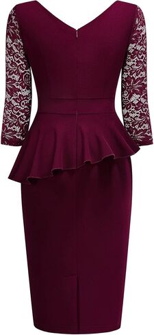 فستان نسائي قصير من Miusol برقبة على شكل حرف V ومكشكش من الدانتيل وأكمام 2/3 in Kuwait