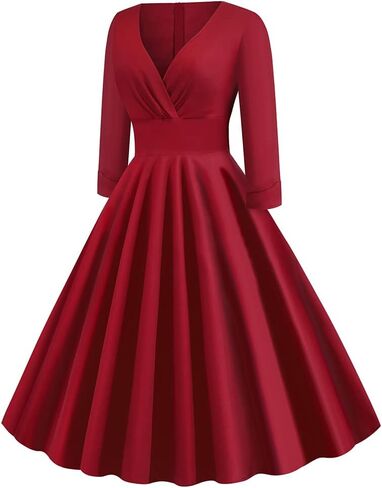 فستان نسائي عتيق 1950s بياقة على شكل v روكابيلي سوينغ أودري هيبورن 50s Pinup على شكل حرف a لحفلات الكوكتيل والشاي in Kuwait