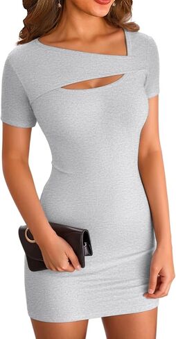 VICHYIE Womens Summer Dresses Cutout One Piece Ribbed Bodycon Mini Short Sleeve Casual Slim Fitted Pencil Dresses in Saudi Arabia