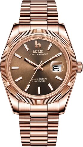 BUREI Mens Watches Luxury Analog Quartz Wristwatch Sapphire Crystal Dial with Calendar Display Stainless Steel Waterproof Watch in Saudi Arabia