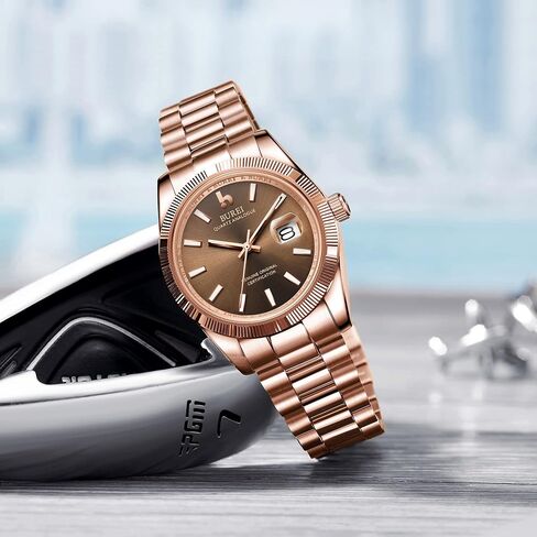 BUREI Mens Watches Luxury Analog Quartz Wristwatch Sapphire Crystal Dial with Calendar Display Stainless Steel Waterproof Watch in Saudi Arabia
