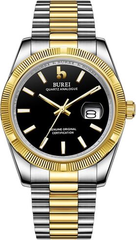 BUREI Mens Watches Luxury Analog Quartz Wristwatch Sapphire Crystal Dial with Calendar Display Stainless Steel Waterproof Watch in Saudi Arabia