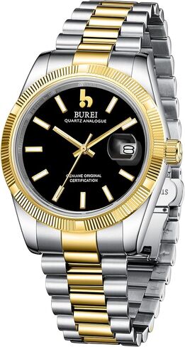 BUREI Mens Watches Luxury Analog Quartz Wristwatch Sapphire Crystal Dial with Calendar Display Stainless Steel Waterproof Watch in Saudi Arabia