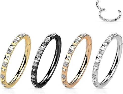 Pierced Owl - 16GA Precision Quality All 316L Stainless Steel CZ Crystal and Pyramid Cuts Hinged Segment Ring in Saudi Arabia