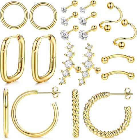 مجموعة أقراط الغضروف للنساء من الفضة والذهب خفيفة الوزن مكتنزة سميكة أقراط تشيكوسلوفاكيا أقراط تويست منحني الحديد الغضروف اللولب محارة روك Daith ثقب المجوهرات in Kuwait