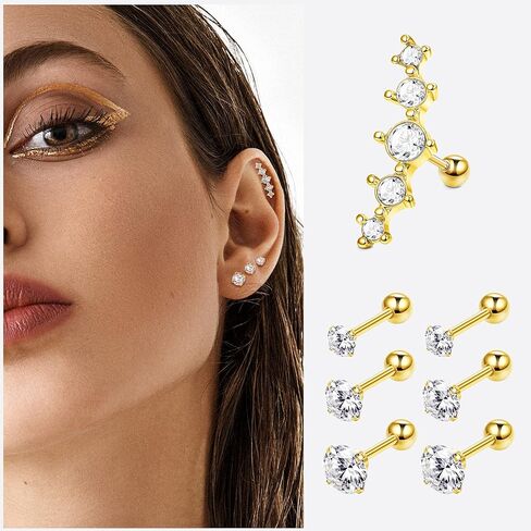 مجموعة أقراط الغضروف للنساء من الفضة والذهب خفيفة الوزن مكتنزة سميكة أقراط تشيكوسلوفاكيا أقراط تويست منحني الحديد الغضروف اللولب محارة روك Daith ثقب المجوهرات in Kuwait