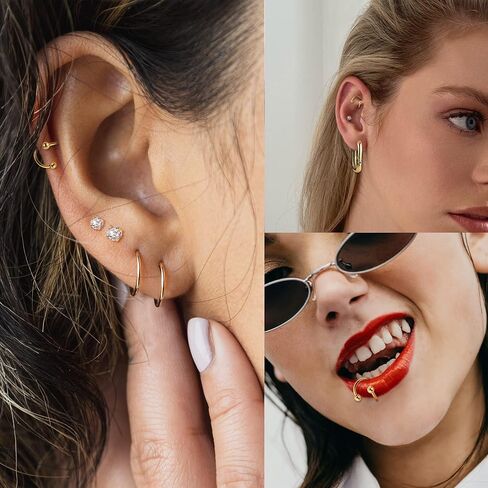 مجموعة أقراط الغضروف للنساء من الفضة والذهب خفيفة الوزن مكتنزة سميكة أقراط تشيكوسلوفاكيا أقراط تويست منحني الحديد الغضروف اللولب محارة روك Daith ثقب المجوهرات in Kuwait