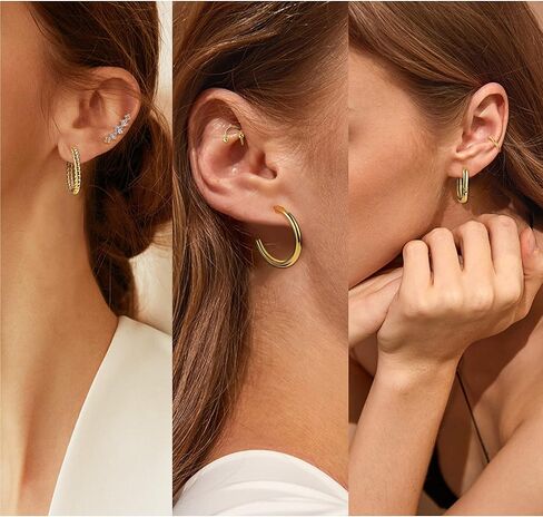 مجموعة أقراط الغضروف للنساء من الفضة والذهب خفيفة الوزن مكتنزة سميكة أقراط تشيكوسلوفاكيا أقراط تويست منحني الحديد الغضروف اللولب محارة روك Daith ثقب المجوهرات in Kuwait