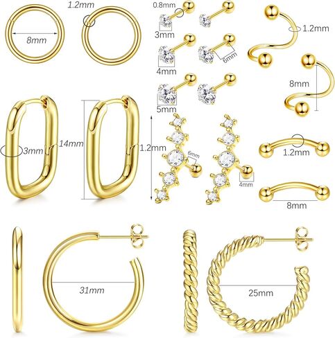 مجموعة أقراط الغضروف للنساء من الفضة والذهب خفيفة الوزن مكتنزة سميكة أقراط تشيكوسلوفاكيا أقراط تويست منحني الحديد الغضروف اللولب محارة روك Daith ثقب المجوهرات in Kuwait