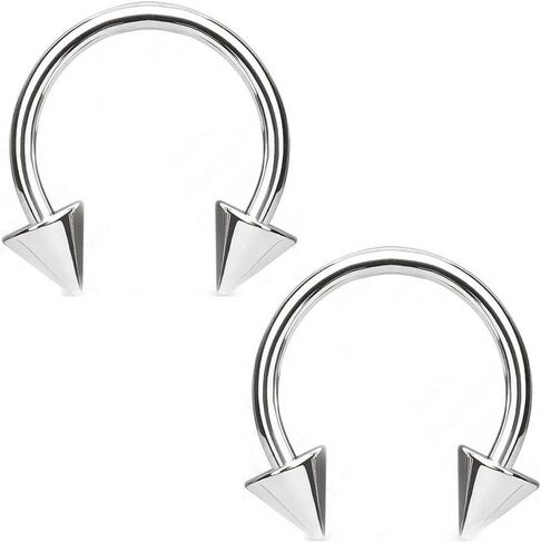 2 pc Titanium Spikes Horseshoe Nose Helix Lip Nipple Septum Tongue Ring 14G - 10mm in Saudi Arabia