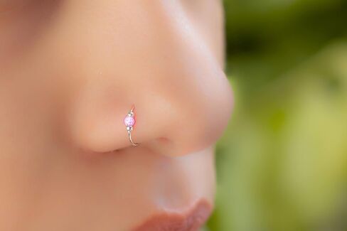 925 Silver Nose Ring Pink Opal - 24 Gauge Thin Nose Jewelry Women Men - Handmade Nose Ring Hoops Unisex MultiFunction, Sterling Silver,Opal in Saudi Arabia