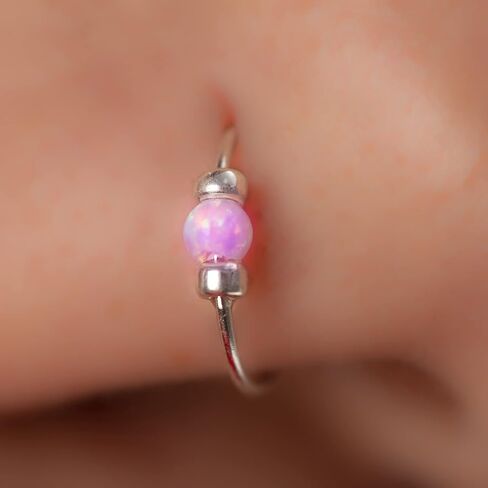 925 Silver Nose Ring Pink Opal - 24 Gauge Thin Nose Jewelry Women Men - Handmade Nose Ring Hoops Unisex MultiFunction, Sterling Silver,Opal in Saudi Arabia