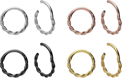 PIERCINGLINE Segment Ring Clicker double twisted made of surgical steel - Piercing for nose, septum, ear, helix or tragus - stylish colors and sizes in Saudi Arabia