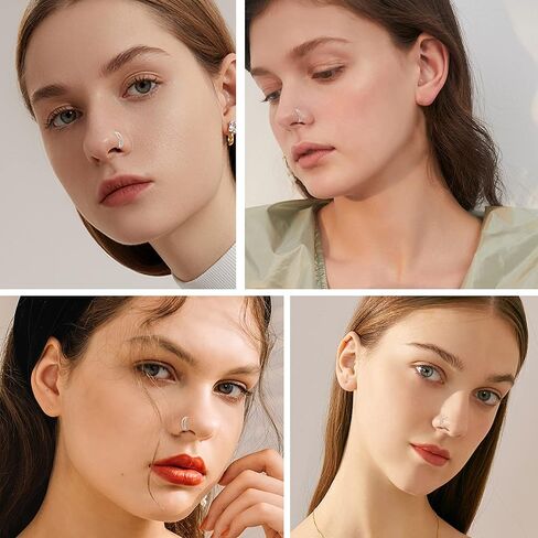 حلقات الأنف من JeryWe - حلقات أنف مزدوجة من الفولاذ الجراحي 316L 16 جرام مفصلات CZ محارة ثقب المجوهرات حلقات الشفاه الفرس الحاجز الغضروف حلق هيليكس روك تراغوس دايث 8 مم/10 مم in Kuwait