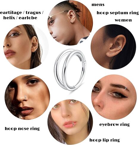 حلقات الأنف من JeryWe - حلقات أنف مزدوجة من الفولاذ الجراحي 316L 16 جرام مفصلات CZ محارة ثقب المجوهرات حلقات الشفاه الفرس الحاجز الغضروف حلق هيليكس روك تراغوس دايث 8 مم/10 مم in Kuwait