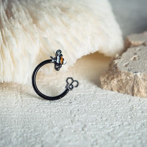 316L Stainless Steel Cute Captive Bee Septum Piercing Jewelry Nose Rings Hoop Ear Stud Cartilage Daith Helix Earrings for Women Girls Body Jewelry in Saudi Arabia