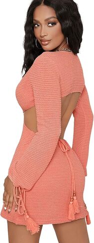 SweatyRocks Women's Long Sleeve Drawstring Cuff Cutout Ring Bodycon Mini Dress in Saudi Arabia