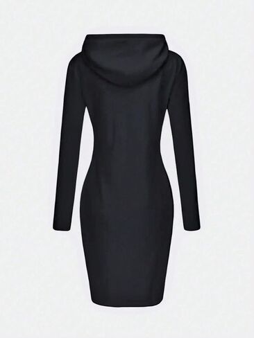 Women's Drawstring Hooded Bodycon Dress Long Sleeve Kangaroo Pocket Long Tall Sweatshirt Dresses in Saudi Arabia