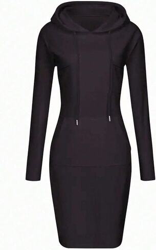 Women's Drawstring Hooded Bodycon Dress Long Sleeve Kangaroo Pocket Long Tall Sweatshirt Dresses in Saudi Arabia
