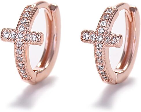 PEIYO أقراط متقاطعة مطلية بالذهب الوردي مكعب الزركونيوم أقراط هوجي صغيرة متقاطعة للنساء والرجال هدايا دينية in Kuwait