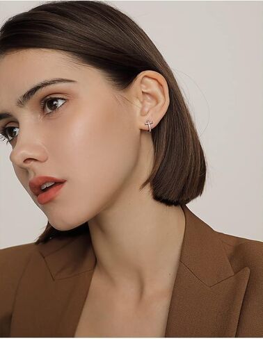 PEIYO أقراط متقاطعة مطلية بالذهب الوردي مكعب الزركونيوم أقراط هوجي صغيرة متقاطعة للنساء والرجال هدايا دينية in Kuwait