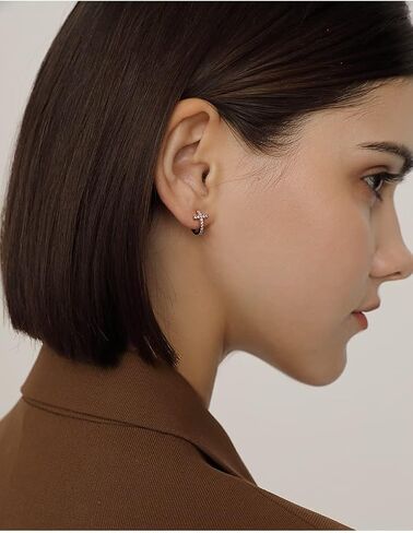 PEIYO أقراط متقاطعة مطلية بالذهب الوردي مكعب الزركونيوم أقراط هوجي صغيرة متقاطعة للنساء والرجال هدايا دينية in Kuwait