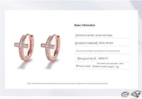 PEIYO أقراط متقاطعة مطلية بالذهب الوردي مكعب الزركونيوم أقراط هوجي صغيرة متقاطعة للنساء والرجال هدايا دينية in Kuwait