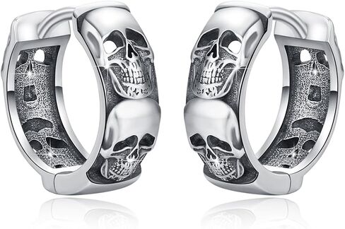 Yueyuan Skull Earrings for Men 925 Sterling Silver Vintage Gothic Skull Bone Stud Hypoallergenic Retro Punk Skeleton Jewelry Gifts for Halloween Cosplay Brithday in Saudi Arabia