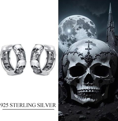 Yueyuan Skull Earrings for Men 925 Sterling Silver Vintage Gothic Skull Bone Stud Hypoallergenic Retro Punk Skeleton Jewelry Gifts for Halloween Cosplay Brithday in Saudi Arabia