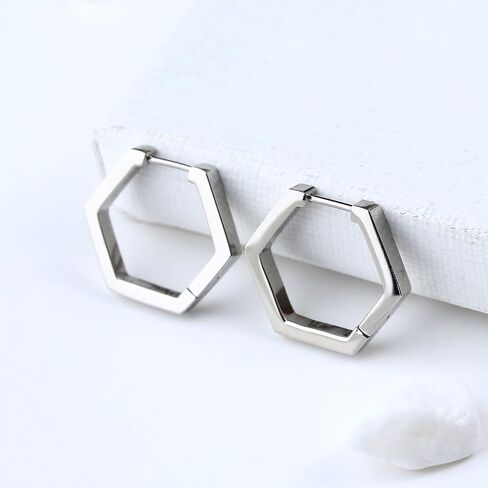 TGNEL Mens Women Hexagon Titanium Hoop Earring Charms, Lightweight Nickel Free Polished Geometric Hinged Huggie Earrings for Sensitive Ears in Saudi Arabia