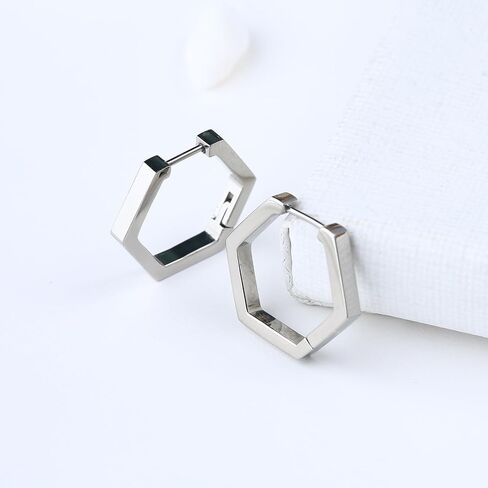 TGNEL Mens Women Hexagon Titanium Hoop Earring Charms, Lightweight Nickel Free Polished Geometric Hinged Huggie Earrings for Sensitive Ears in Saudi Arabia