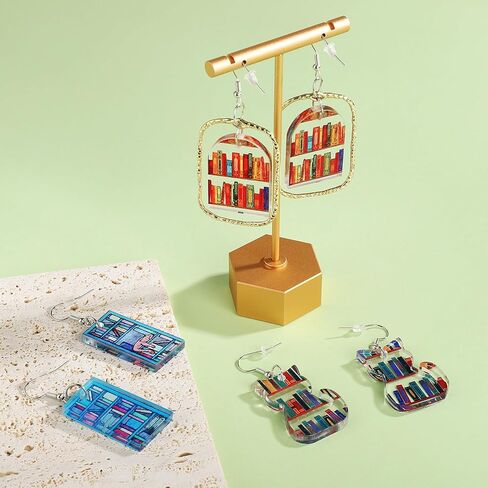 9 أزواج من أقراط الكتب للنساء أقراط مكتبة هوب من الأكريليك المرح للقطط خزانة الكتب بيان عاشق الكتاب أقراط متدلية للمعلمين نادي الكتب والقطط والأم أو هدية العودة إلى المدرسة in Kuwait