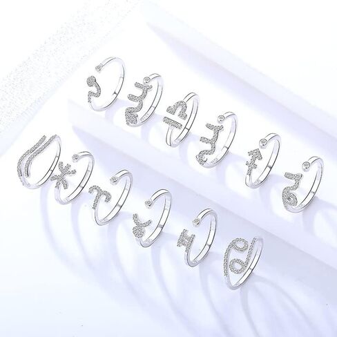 إلى الأبد الملكة 925 الفضة الاسترليني تشيكوسلوفاكيا بيان الدائري ابراج زودياك 12 كوكبة علم التنجيم خاتم قابل للتعديل للنساء فتاة عيد الحب in Kuwait