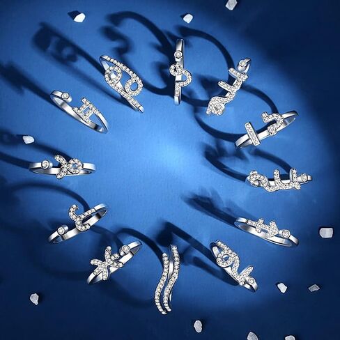 إلى الأبد الملكة 925 الفضة الاسترليني تشيكوسلوفاكيا بيان الدائري ابراج زودياك 12 كوكبة علم التنجيم خاتم قابل للتعديل للنساء فتاة عيد الحب in Kuwait