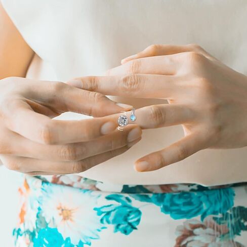 Compass Ring Graduation Gifts Sterling Silver Open Adjustable Compass Moonstone Ring Anxiety Stress Swivel Ring Compass Jewelry Gifts for Him Compass Women Girls in Saudi Arabia