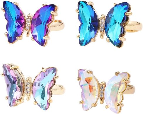 Leadigol 4pcs Colorful Crystal Butterfly Ring,Vintage Bohemian Acrylic Butterfly Knuckle Rings Set,Adjustable Open Colorful Crystal Open Cuff Ring in Saudi Arabia