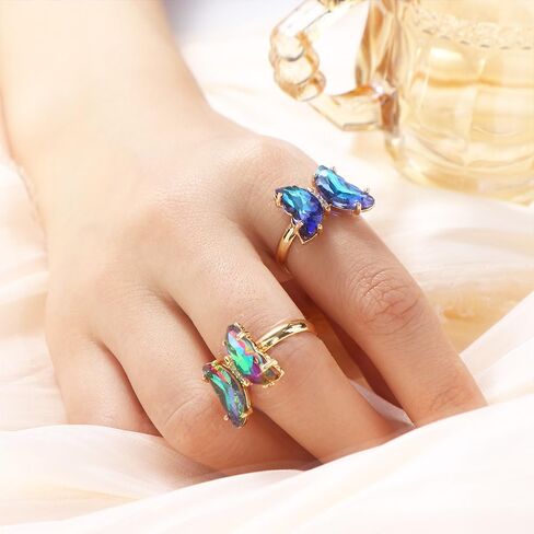 Leadigol 4pcs Colorful Crystal Butterfly Ring,Vintage Bohemian Acrylic Butterfly Knuckle Rings Set,Adjustable Open Colorful Crystal Open Cuff Ring in Saudi Arabia