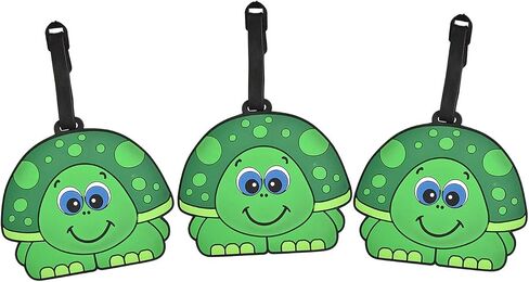 Luggage Tags for Kids Green Turtle for Backpacks, Vacations or Cruises, 4 Inch, Set of 3 in Saudi Arabia